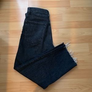 Topshop Raw Hem Straight Leg Jeans in Washed Black